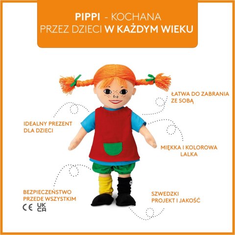 Miękka lalka Pippi Langstrumpf 40 cm, przytulanka, zabawka dla dzieci