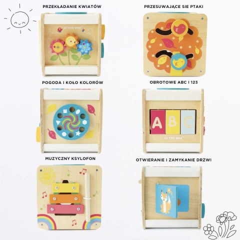 Drewniana kostka edukacyjna, zabawka sensoryczna dla dzieci, Le Toy Van