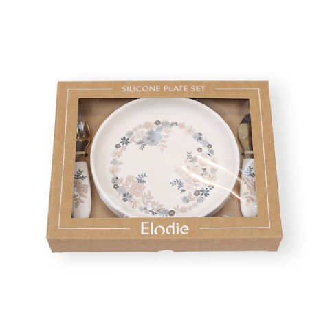 Elodie Details - Zestaw silikonowy - talerzyk i sztućce - Blue Garden