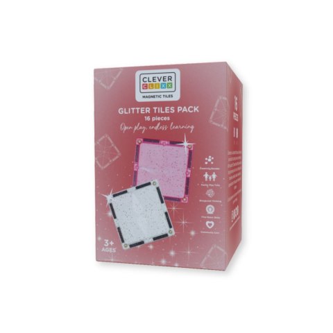 Cleverclixx - Klocki magnetyczne Glitter Tiles Pack Transparent / Pink - 16 el.