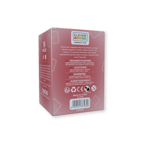 Cleverclixx - Klocki magnetyczne Glitter Tiles Pack Transparent / Pink - 16 el.