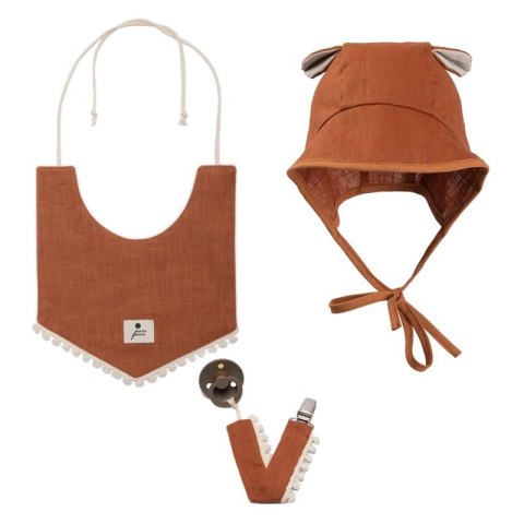 Hi Little One zawieszka do smoczka BOHO LEO Cognac Pom Pom