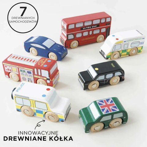 Drewniane samochody zestaw Londyn, zabawka, pojazdy dla dzieci, Le Toy Van
