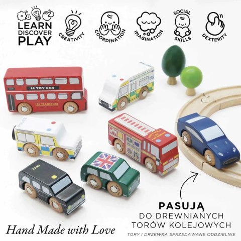 Drewniane samochody zestaw Londyn, zabawka, pojazdy dla dzieci, Le Toy Van