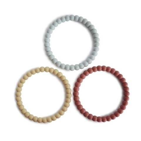 Mushie - 3 gryzaki silikonowe bransoletki PEARL Mellow Terracotta Periwinkle