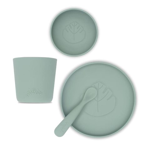 Jollein silikonowa zastawa do nauki samodzielnego jedzenia 4 el Ash Green