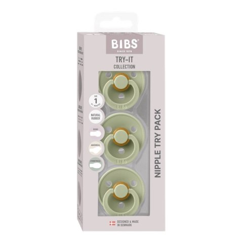 BIBS TRY-IT zestaw 3 szt smoczków niemowlęcych o różnych ustnikach SAGE