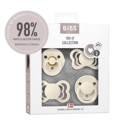 BIBS TRY-IT zestaw 4 szt smoczków niemowlęcych o różnych ustnikach IVORY