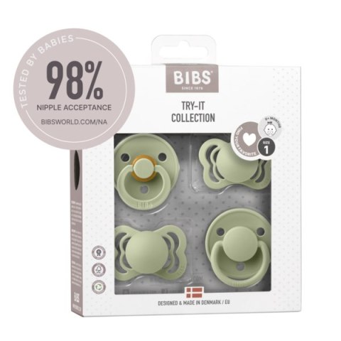 BIBS TRY-IT zestaw 4 szt smoczków niemowlęcych o różnych ustnikach SAGE