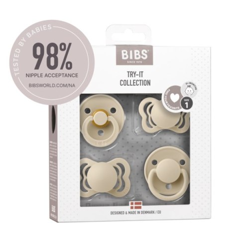 BIBS TRY-IT zestaw 4 szt smoczków niemowlęcych o różnych ustnikach VANILLA