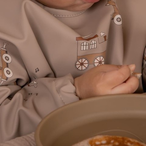 Nuuroo śliniak fartuszek z rękawami i kieszonką wodoodporny TRAIN Cream Carnival