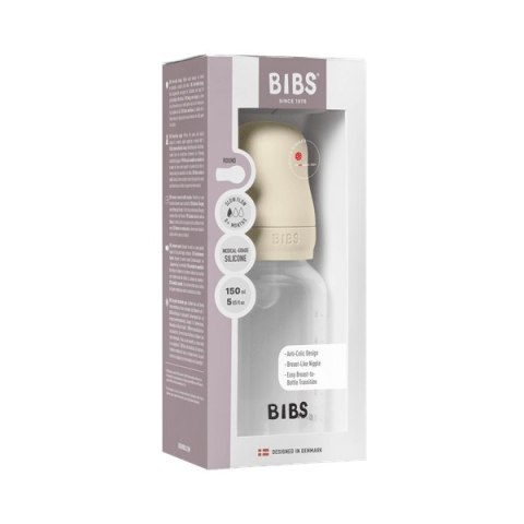 BIBS BUTELKA PLASTIC PP ze smoczkiem antykolkowym z silikonu medycznego poj 150 ml IVORY