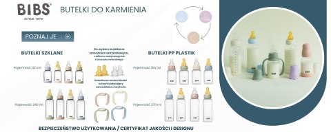 BIBS BUTELKA PLASTIC PP ze smoczkiem antykolkowym z silikonu medycznego poj. 270 ml BABY BLUE