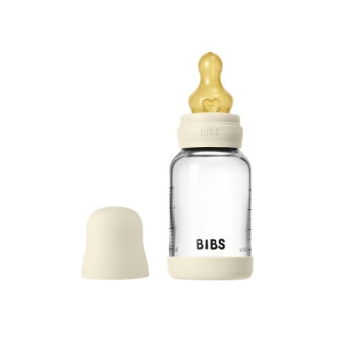 BIBS BUTELKA SZKLANA ze smoczkiem antykolkowym z kauczuku naturalnego poj 120 ml IVORY