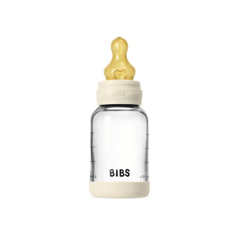 BIBS BUTELKA SZKLANA ze smoczkiem antykolkowym z kauczuku naturalnego poj 120 ml IVORY