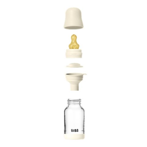 BIBS BUTELKA SZKLANA ze smoczkiem antykolkowym z kauczuku naturalnego poj 120 ml IVORY