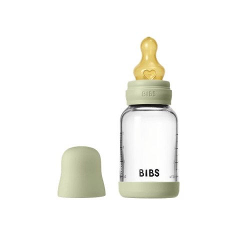 BIBS BUTELKA SZKLANA ze smoczkiem antykolkowym z kauczuku naturalnego poj 120 ml SAGE