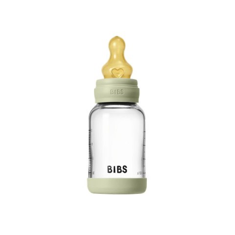 BIBS BUTELKA SZKLANA ze smoczkiem antykolkowym z kauczuku naturalnego poj 120 ml SAGE