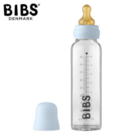 BIBS BUTELKA SZKLANA ze smoczkiem antykolkowym z kauczuku poj 225 ml BABY BLUE
