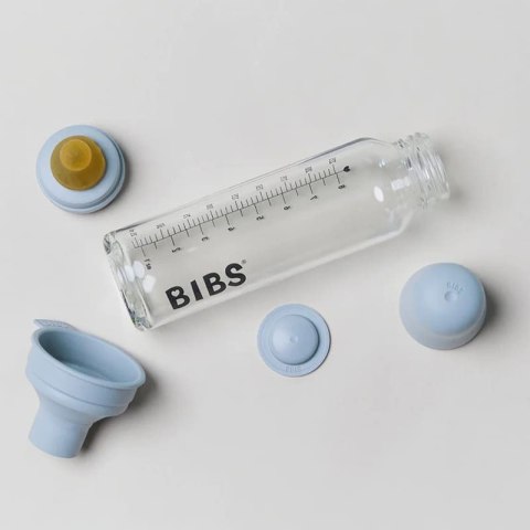 BIBS BUTELKA SZKLANA ze smoczkiem antykolkowym z kauczuku poj 225 ml BABY BLUE