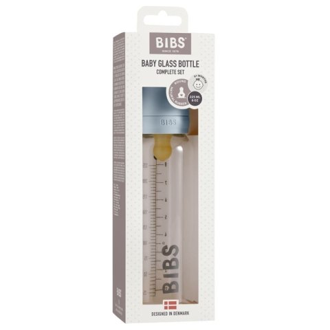 BIBS BUTELKA SZKLANA ze smoczkiem antykolkowym z kauczuku poj 225 ml BABY BLUE