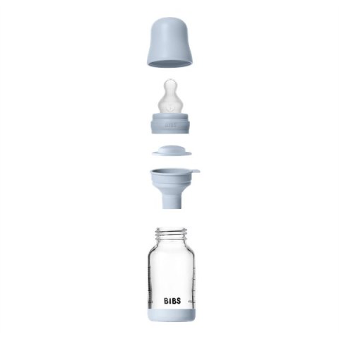 BIBS BUTELKA SZKLANA ze smoczkiem antykolkowym z silikonu medycznego poj 120 ml BABY BLUE