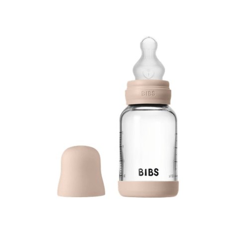 BIBS BUTELKA SZKLANA ze smoczkiem antykolkowym z silikonu medycznego poj. 120 ml BLUSH