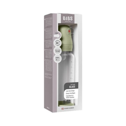 BIBS BUTELKA SZKLANA ze smoczkiem antykolkowym z silikonu medycznego poj 240 ml SAGE
