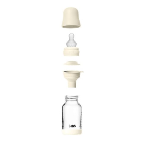 BIBS BUTELKA SZKLANA ze smoczkiem antykolkowym z silikonu medycznego pojemność 120 ml IVORY