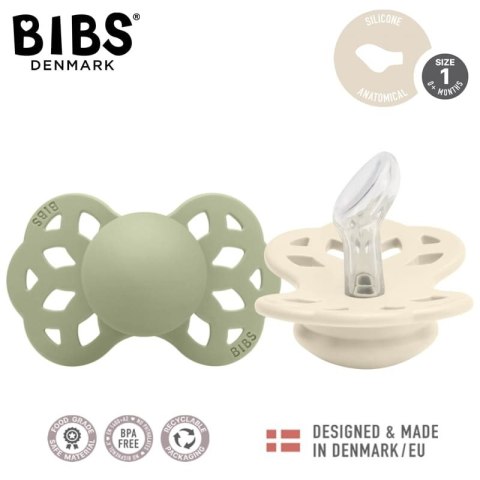 BIBS INFINITY ANATOMICAL 2-PACK IVORY & SAGE S Smoczek ortodontyczny silikonowy