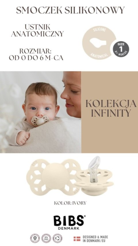 BIBS INFINITY ANATOMICAL IVORY S Smoczek ortodontyczny silikonowy