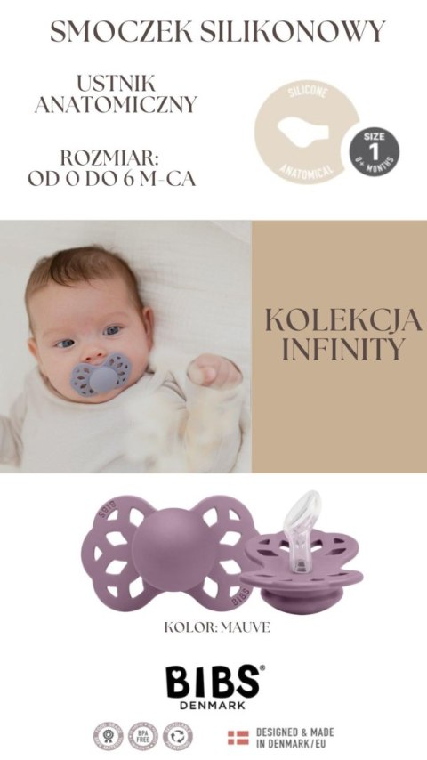BIBS INFINITY ANATOMICAL MAUVE S Smoczek ortodontyczny silikonowy