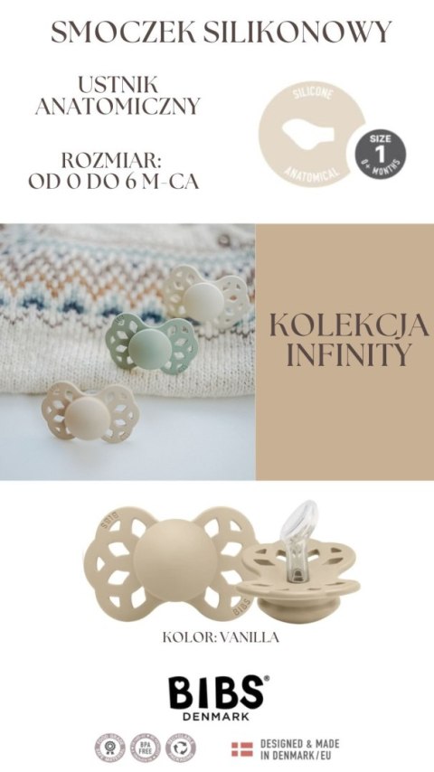 BIBS INFINITY ANATOMICAL VANILLA S Smoczek ortodontyczny silikonowy