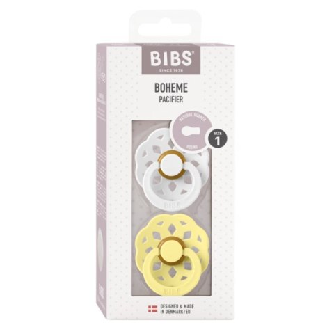 BIBS BOHEME 2-PACK WHITE & SUNSHINE M Smoczek Uspokajający kauczuk Hevea