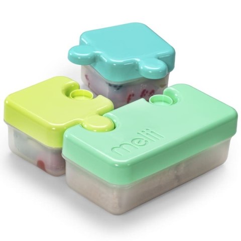 Melii - innowacyjny lunchbox PUZZLE Blue/Lime/Mint - 3 pojemniki na śniadanie