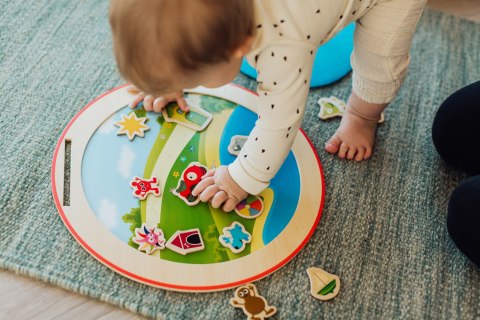 Drewniana tablica z magnesami, zabawka dla dzieci odgrywanie ról Babblarna