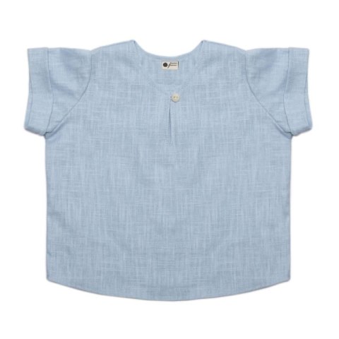 Hi Little One koszulka ze spodenkami z lnu BOHO LEO Light Blue roz S Pom Pom