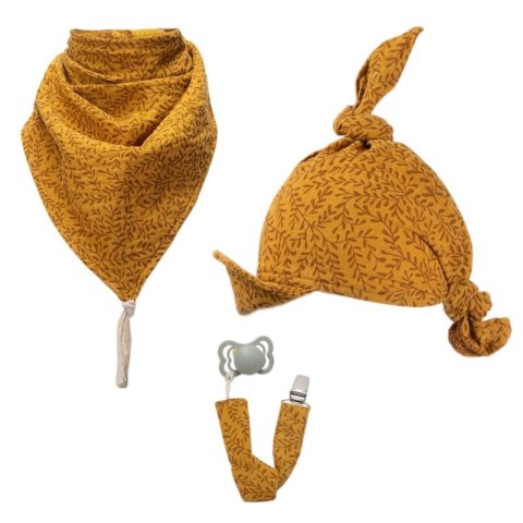 Hi Little One chustka z daszkiem BOHO LEAF Ochre Pom Pom