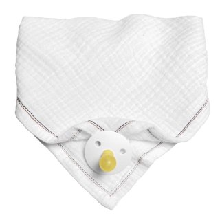 Hi Little One śliniak bandana z zawieszką na smoczek BIO bawełna White