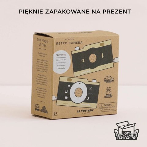 Drewniany aparat fotograficzny retro z kalejdoskopem, zabawka, Le Toy Van