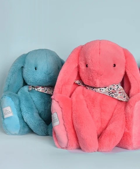 DOUDOU - pluszowy królik Lapin Fleurette Doudou et Compagnie, 50 cm, koral
