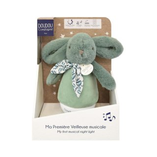 DOUDOU - lampka nocna muzyczna Lapin Doudou Culbuto, Doudou et Compagnie, 16 cm, zielony szałwiowy