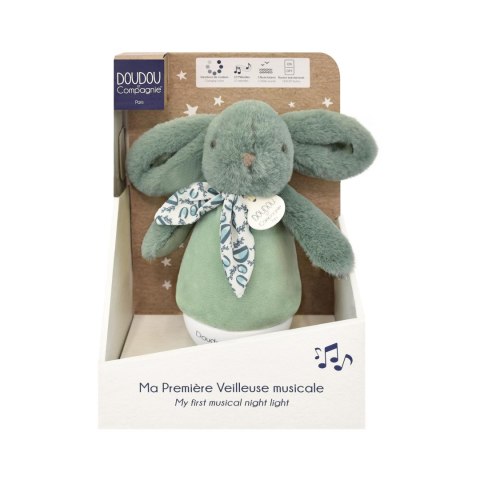 DOUDOU - lampka nocna muzyczna Lapin Doudou Culbuto, Doudou et Compagnie, 16 cm, zielony szałwiowy