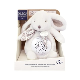 DOUDOU - lampka projektor muzyczny króliczek Lapin Doudou Projection, Doudou et Compagnie, 19 cm, biały