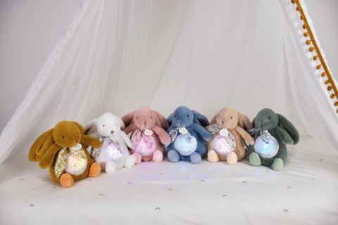 DOUDOU - lampka projektor muzyczny króliczek Lapin Doudou Projection, Doudou et Compagnie, 19 cm, niebieski