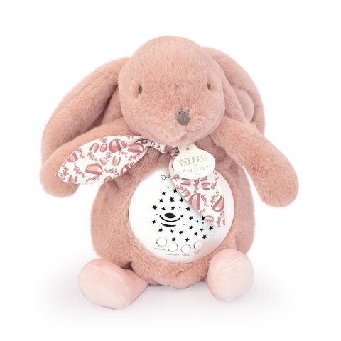 DOUDOU - lampka projektor muzyczny króliczek Lapin Doudou Projection, Doudou et Compagnie, 19 cm, różowy