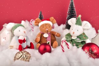 DOUDOU - przytulanki myszki świąteczne Boule de Neige, Doudou et Compagnie, 15 cm, 6 szt. ZESTAW