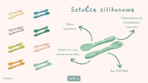 Sztućce silikonowe dla dzieci zestaw Lisek SASSI