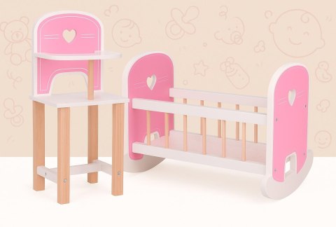 Drewniana kołyska Baby Rose dla lalek 35-45 cm
