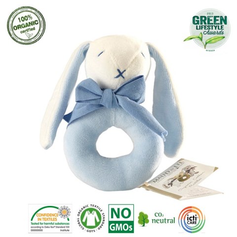 Maud N Lil Grzechotka organiczna miękka z BIO bawełny GOTS Oscar the Bunny Ring Rattle